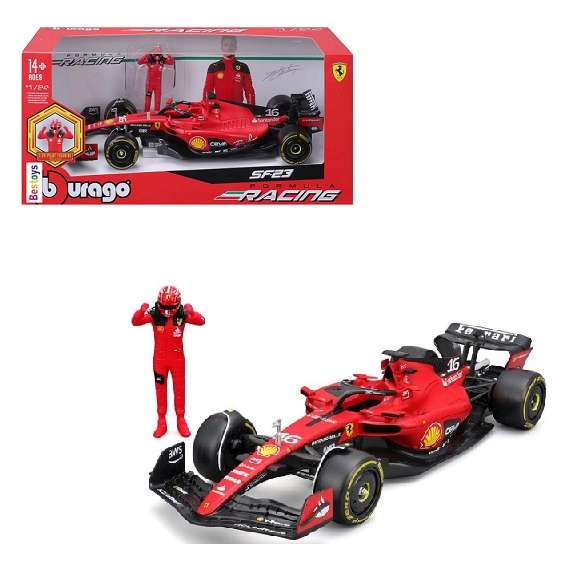 Burago 26809 Formula 1 F1 Ferrari SF 23 SF23 No 16 Le Clerc with figurine