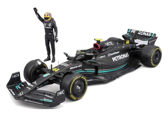 Burago 28037 Formula 1 F1 Mercedes AMG W 14 E W14E 2023 GP No 44 Hamilton "Petronas" with figurine
