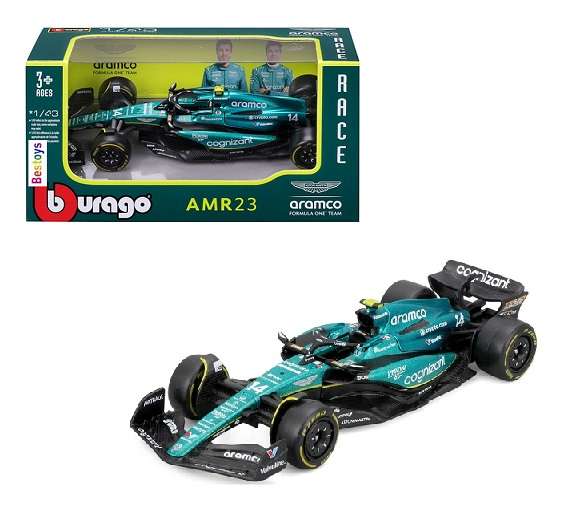 Burago 38090 Formula 1 F1 Aston Martin AMR23 2023 GP No 14 Alonso "Aramco" 1/43 scale