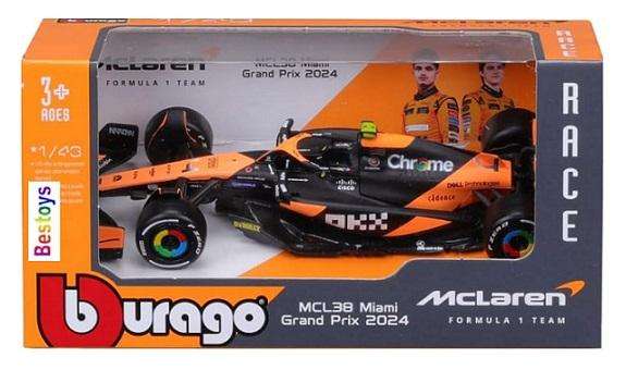 Burago 38214 Formula 1 F1  McLaren MCL38 No 4 Norris Miami Grand Prix 2024 GP