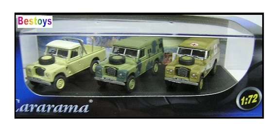 Cararama Hongwell Diecast Model Car Set 3 pk Land Rover Series III 3 1/72 OO railway scale