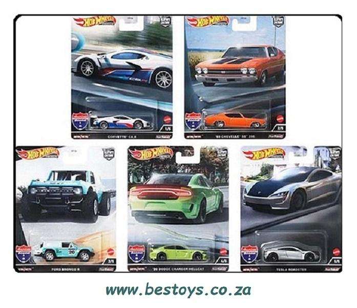 Hot Wheels Car Culture Set American Scene Ford Chevy Corvette Chevelle Dodge Charger Tesla