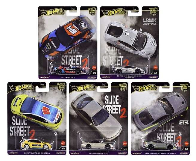 Hot Wheels Car Culture Set Slide Street 2 Nissan Lamborghini Toyota Corolla Ford Mustang