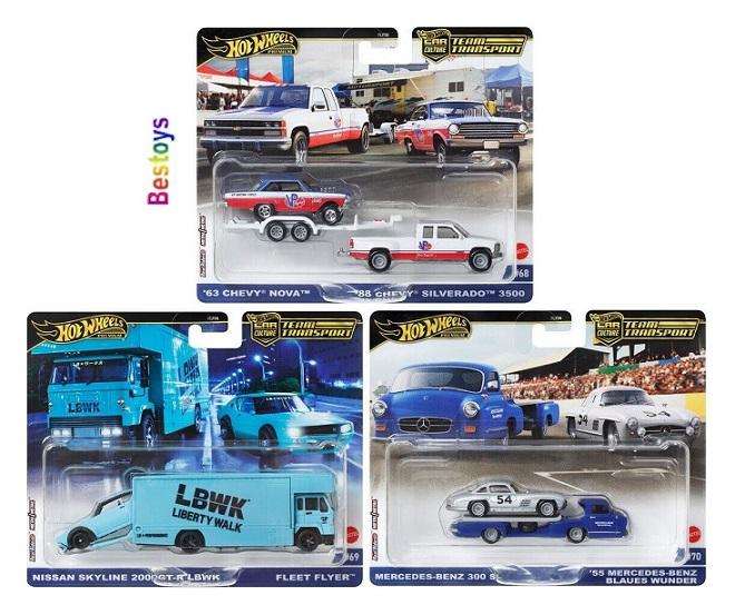 Hot Wheels Car Culture Team Transport Mercedes Benz 300 SL 300SL + Blaues Wunder 1955 Transporter