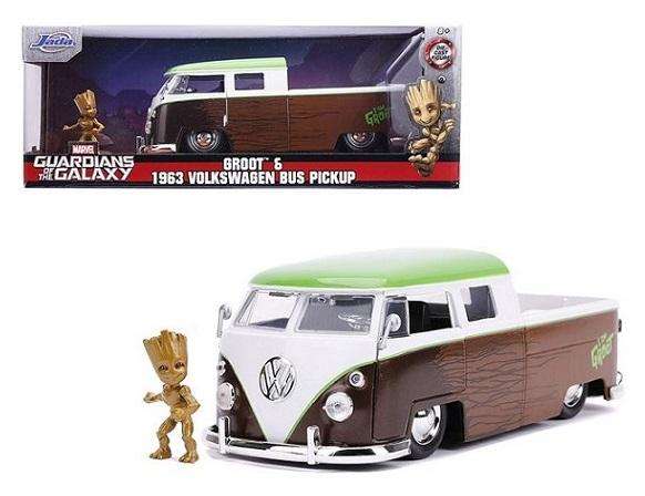 JADA Marvel 31202 VW Volkswagen Pickup Double cab 1963 + Groot Figure Guardians of the Galaxy