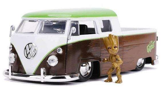 JADA Marvel 31202 VW Volkswagen Pickup Double cab 1963 + Groot Figure Guardians of the Galaxy