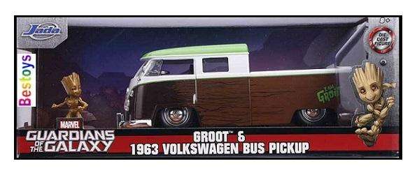 JADA Marvel 31202 VW Volkswagen Pickup Double cab 1963 + Groot Figure Guardians of the Galaxy