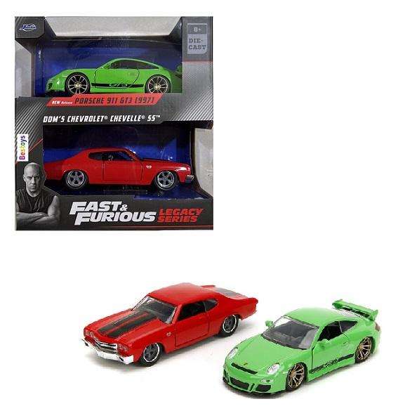 JADA 24103 2 pk Porsche 911 GT3 GT 3 997 + Chevy Chevrolet Chevelle Dom Fast & Furious Legacy Series
