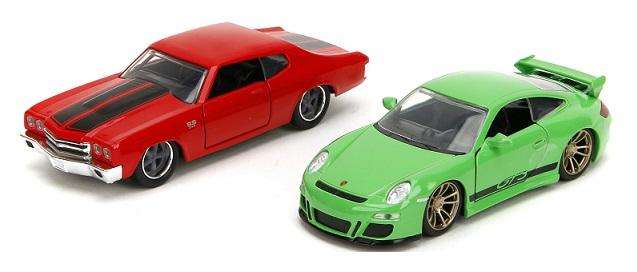 JADA 24103 2 pk Porsche 911 GT3 GT 3 997 + Chevy Chevrolet Chevelle Dom Fast & Furious Legacy Series