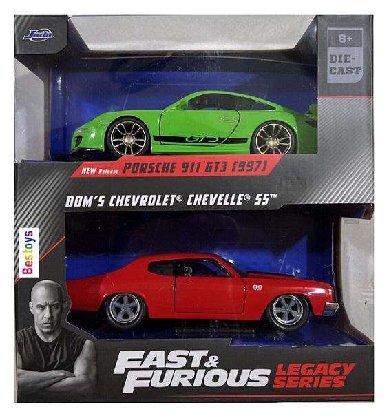 JADA 24103 2 pk Porsche 911 GT3 GT 3 997 + Chevy Chevrolet Chevelle Dom Fast & Furious Legacy Series
