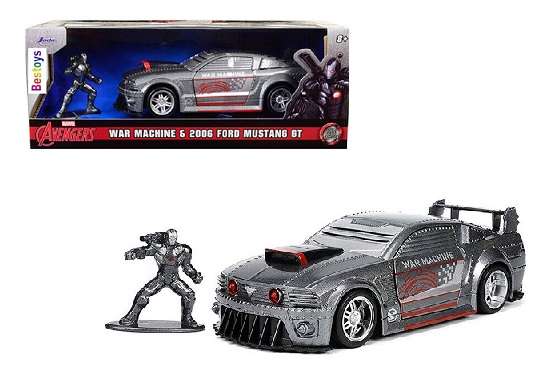 JADA Diecast Model Car 33082 Ford Mustang GT 2006 + War Machine Figurine Marvel Avengers 1/32 scale