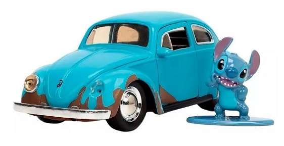 JADA Diecast Model Car 33251 Hollywood VW Volkswagen Beetle + Stitch Figurine Disney 1/32 scale