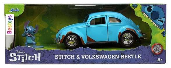 JADA Diecast Model Car 33251 Hollywood VW Volkswagen Beetle + Stitch Figurine Disney 1/32 scale