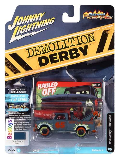 Johnny Lightning Diecast Model Car Street Freaks Chevy Chevrolet Tow Truck 1965 No 65 Demolition Der