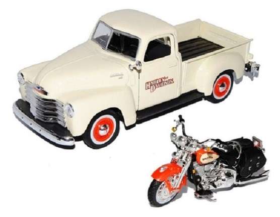 Maisto 32161 Chevy Chevrolet 3100 Pickup 1950 + Harley Davidson FLSTS Heritage Springer 1/24 scale