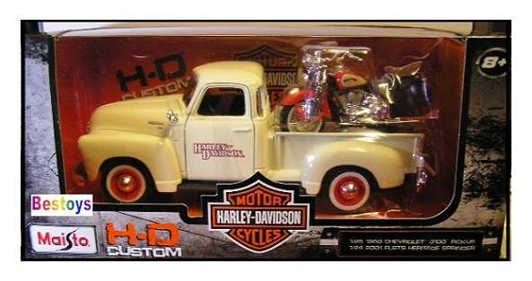 Maisto 32161 Chevy Chevrolet 3100 Pickup 1950 + Harley Davidson FLSTS Heritage Springer 1/24 scale