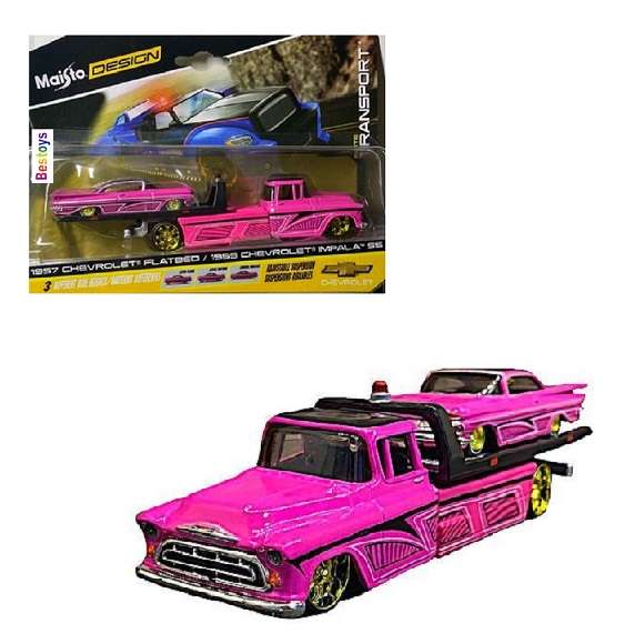 Maisto Design Elite Transport Chevy Chevrolet Flatbed Recovery Truck + Impala SS 1959 with suspensio
