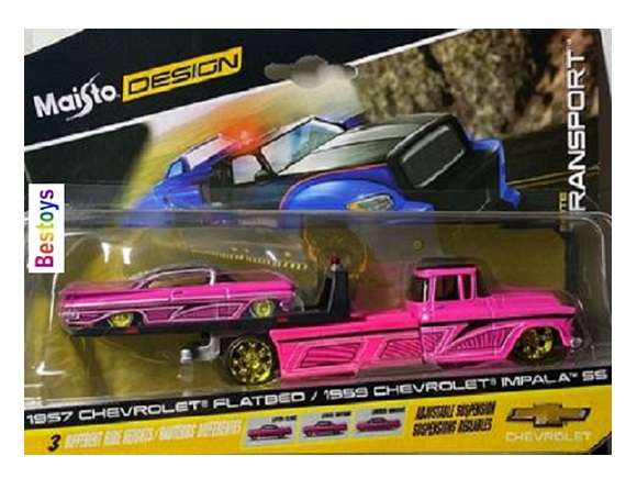 Maisto Design Elite Transport Chevy Chevrolet Flatbed Recovery Truck + Impala SS 1959 with suspensio