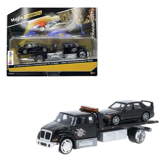 Maisto Design Elite Transport International Durastar Flatbed Recovery Truck + Mercedes Benz 190E '90