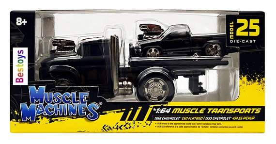 Maisto Muscle Machines Transport JDM Flatbed Truck + Chevy 454 SS Pickup 1993