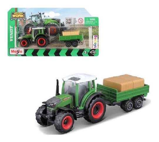 Maisto Mini Work Machines Diecast Model Tractor Fendt 208 + Hay Trailer Farm +- 1/64 scale