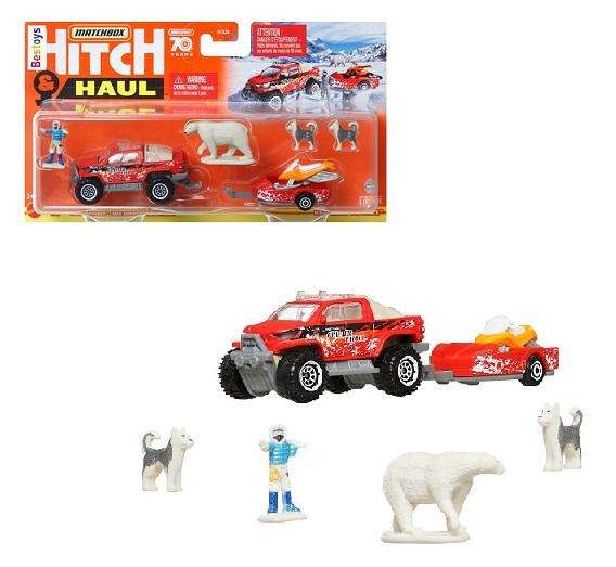 Matchbox Hitch & Haul Set MBX Arctic Explorer Snow Thrasher + Snowmobile + trailer + accessories
