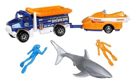 Matchbox Hitch & Haul Set MBX Ocean Rescue Rapids Rescue Truck + Jetski + trailer + accessories