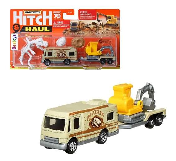 Matchbox Hitch & Haul Set Archaeological Dig Camper Truck + Flatbed Trailer + Dinosaur + Accessories