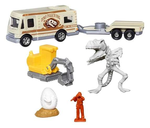 Matchbox Hitch & Haul Set Archaeological Dig Camper Truck + Flatbed Trailer + Dinosaur + Accessories