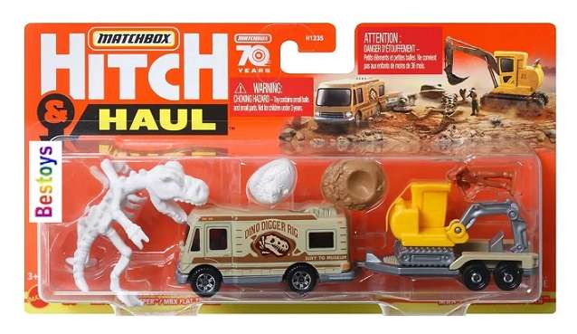 Matchbox Hitch & Haul Set Archaeological Dig Camper Truck + Flatbed Trailer + Dinosaur + Accessories