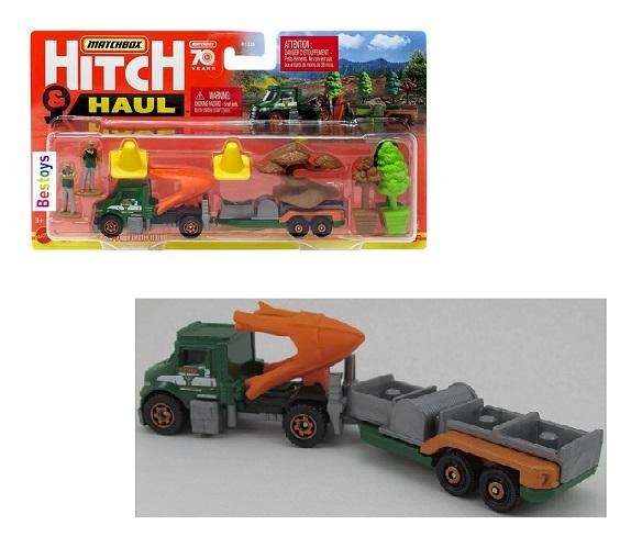 Matchbox Hitch & Haul Set MBX Tree Service Tree Lugger + Flatbed trailer + tree accesories