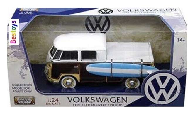 Motormax Motor Max 79560 VW Volkswagen Kombi T 1 T1 Double Cab Pickup + Surfboard