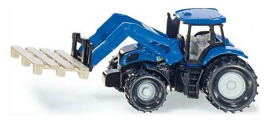 SIKU Diecast Model 1487 New Holland Tractor with pallet fork + pallet accessory +- 1/64 scale