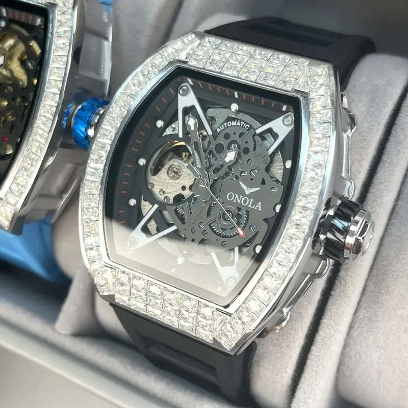 ONOLA Skeleton Mechanical Watch with Barrel Design
