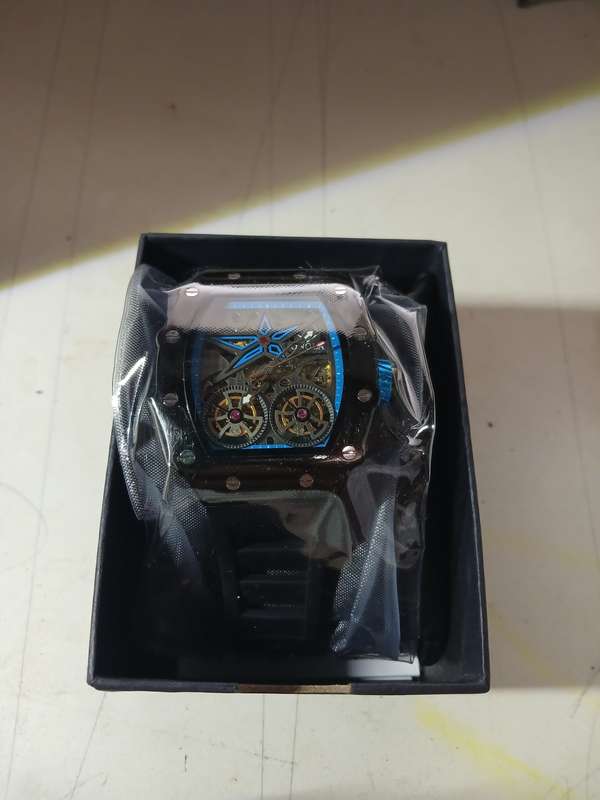 ONOLA Maximus Double Barrel Watch - Automatic, Blue Dial & Black Strap