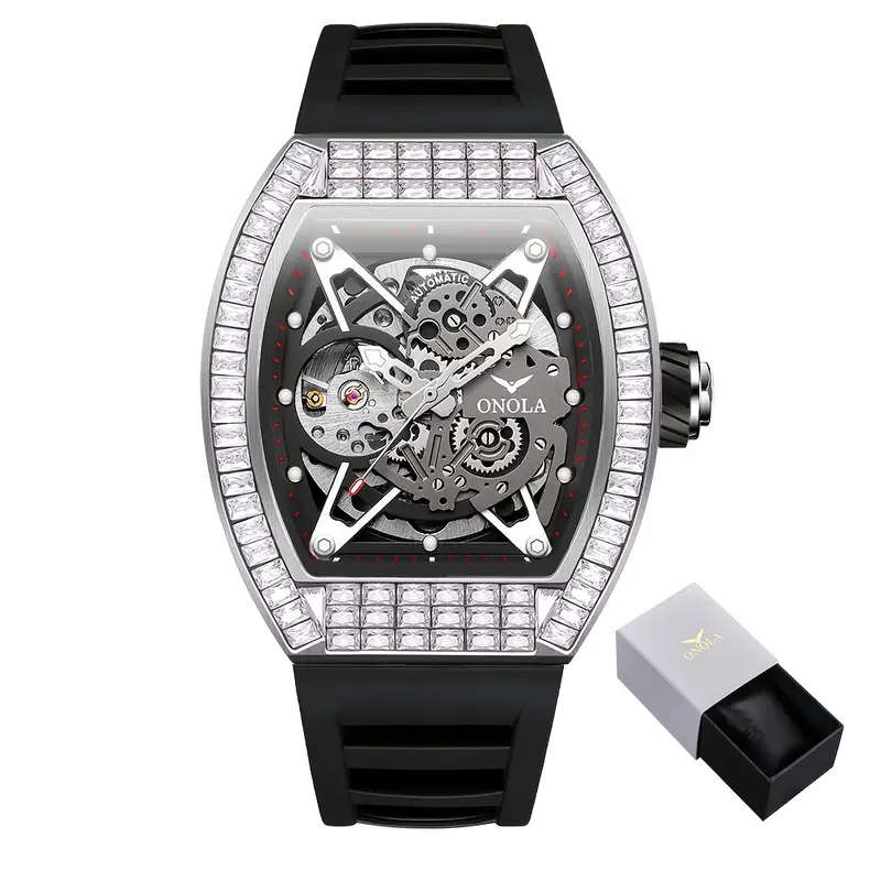ONOLA Skeleton Mechanical Watch with Barrel Design