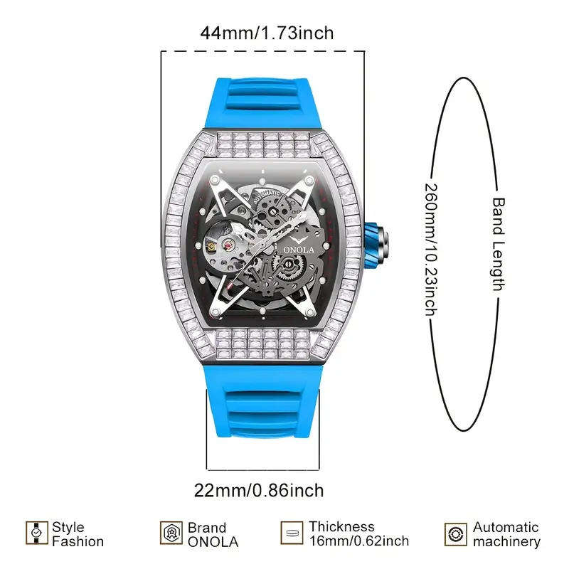ONOLA Skeleton Mechanical Watch with Barrel Design (Richard Mille Homage)
