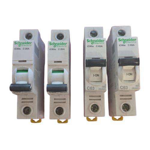 Schneider iC60a miniature circuit breakers 2x 25amp 2x 63amp Bundle