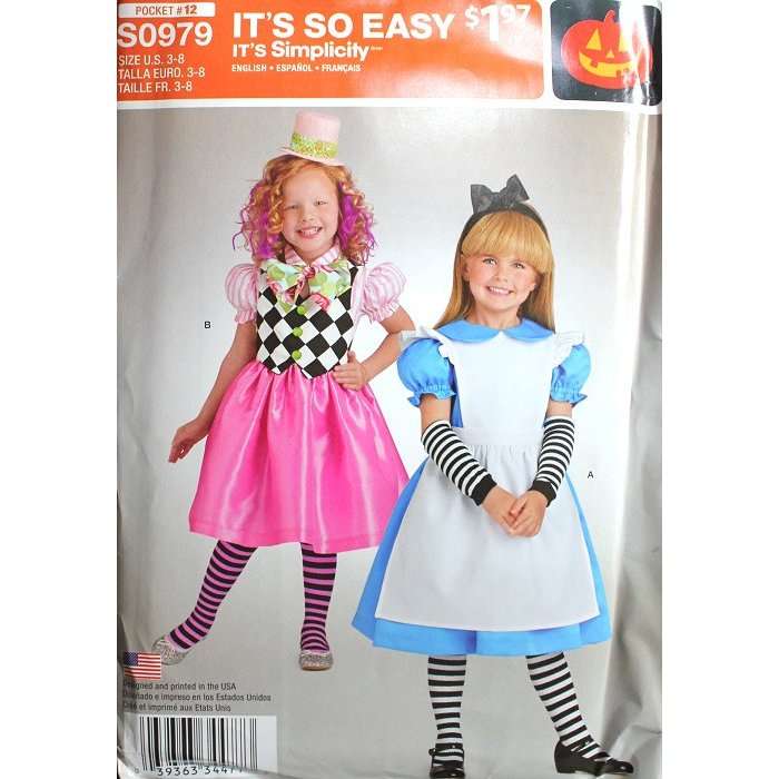 Simplicity S0979 (Size US 3-8) - Mad Hatter and Alice in Wonderland Girls Dresses - Sewing Pattern
