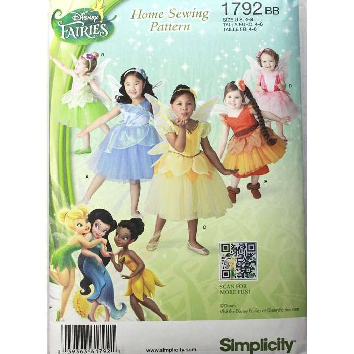 Simplicity 1792 BB (Size 4-8) - Disney Fairies Girls Dresses - Sewing Pattern