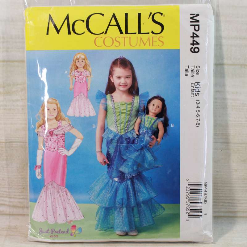 McCalls MP449 (3-4 5-6 7-8) plus 18" Doll - Girl and Doll Mermaid Dress - Sewing Pattern