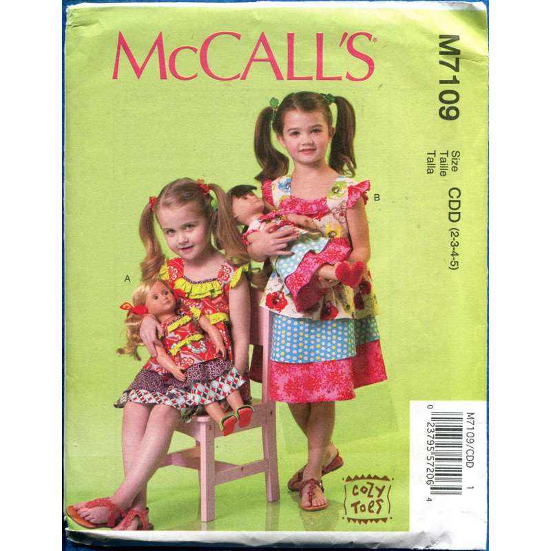 McCalls M7109 CDD (Size 2-3-4-5) - Ruffle Dress for Girls and 18 inch Dolls - Sewing Pattern