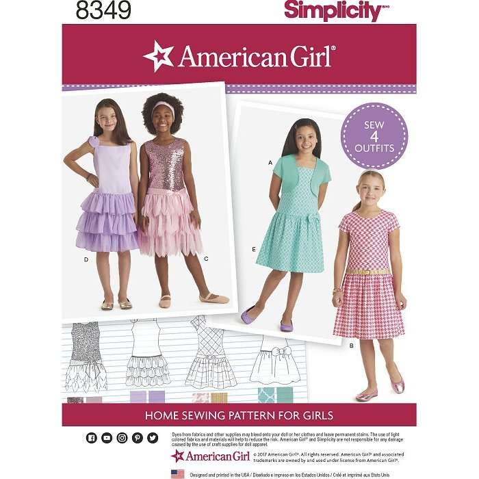 Simplicity 8349 - American Girl Brand - Girls Party Dresses - Sewing Pattern