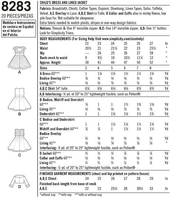Simplicity 8283 - American Girl Brand - Girls Party Dresses - Sewing Pattern