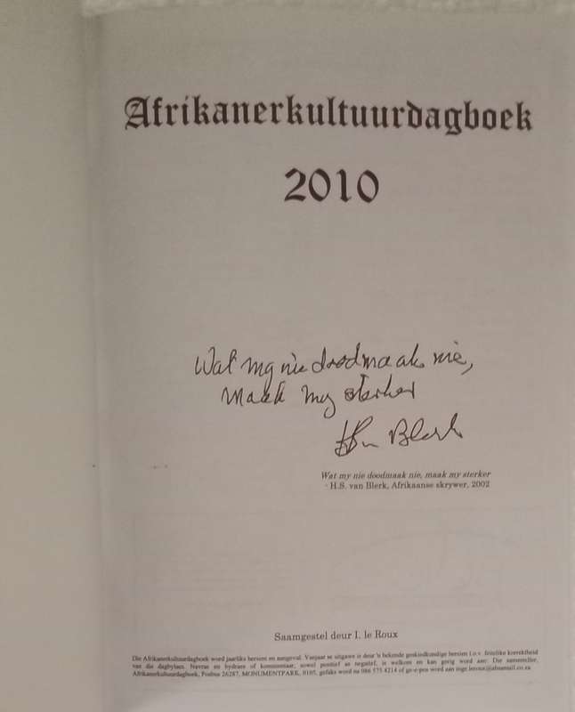 Afrikanerkultuur dagboek 2010 Verskeie handtekening voorbeelde