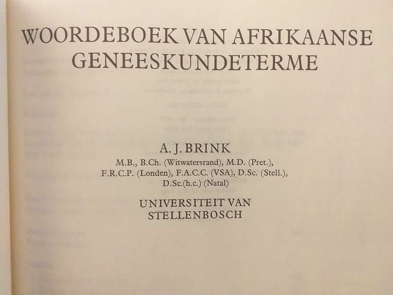 Woordeboek van Afrikaanse Geneeskunde terme (Brink et al)