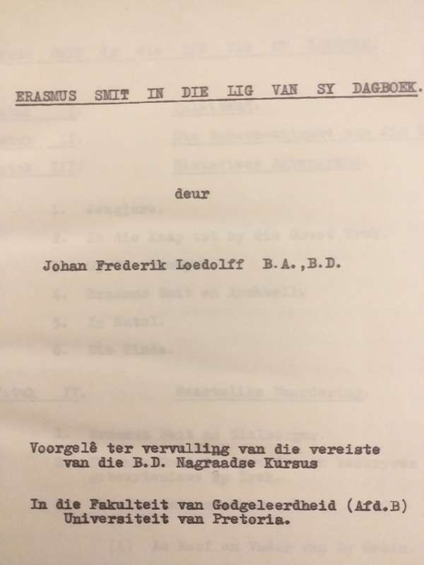 Erasmus Smit in die lig van sy dagboek (JF Loedolff) Oorspronklik getik