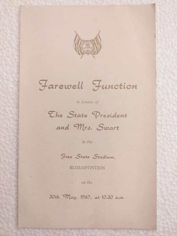 Farewell function State President CR Swart Bloemfontein 30 May 1967 (Bilingual)  Afskeidsfunksie