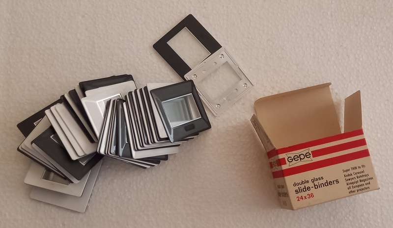 24x36 Box of vintage Gepe Double Glass Slide Binders MADE IN SWEDEN