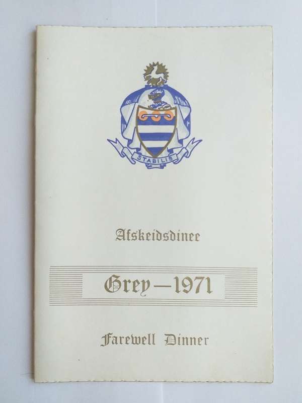 Grey Kollege (Bloemfontein) Afskeidsdinee Farewell Dinner leaflet / program 1971